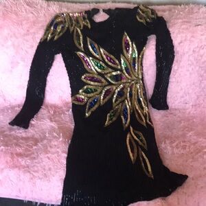 Girls Black Sequin Dress with Multicolor Jewel Embellishments